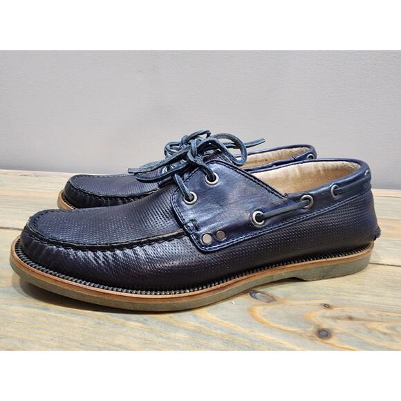 John Varvatos Boat Shoes US 8.5 Navy Blue Leather Great Condition MSRP: $298 - Picture 3 of 8